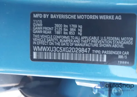 2016 Mini Hardtop Cooper S from USA, damaged, VIN WMWXU3C5XG2D29847